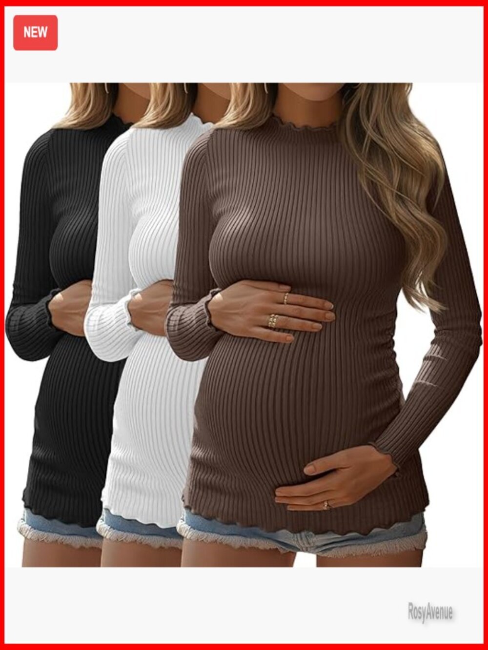 3 Pack Maternity Shirts Ribbed Knit Long Sleeve Mock Neck Tunic Fall Clothes